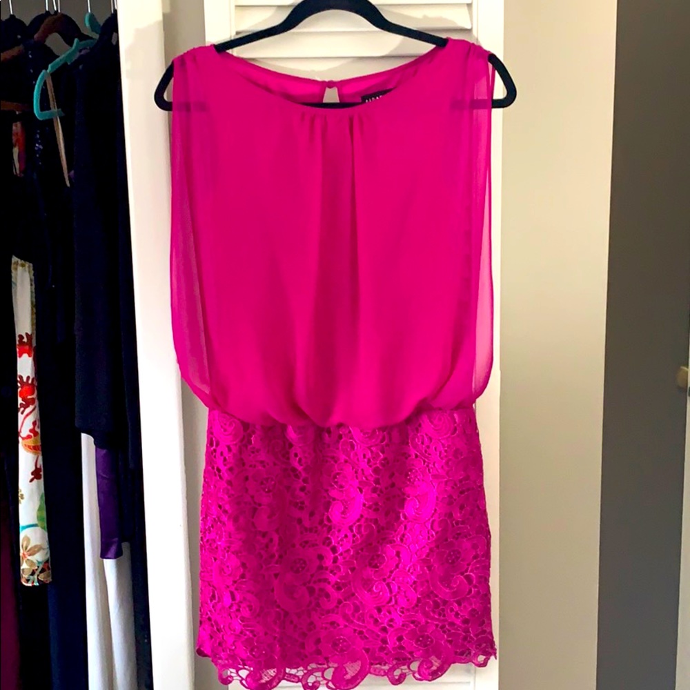 Aidan Mattox Fuchsia Chiffon and Lace Dress